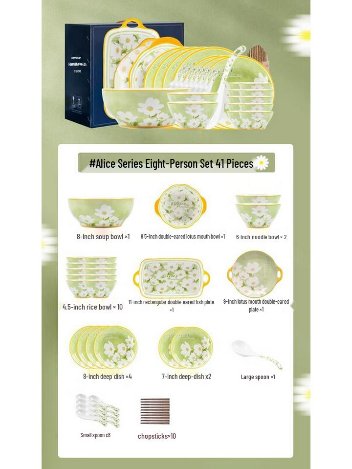 Alice Cream Style 41-Piece Ceramic Dinnerware Set