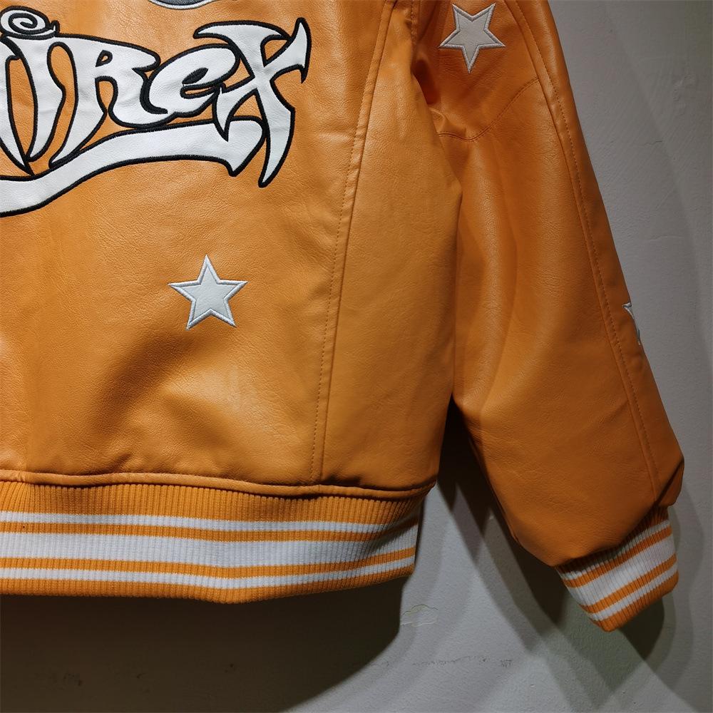 Avirex x Hellstar Men’s Leather Jacket: Trendy American Hip Hop Style Outerwear.