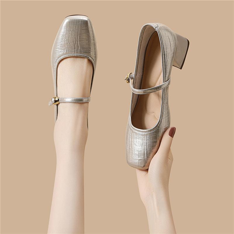 French Thick Heel Single Shoes Fashion Light Luxury Spring New Mary Jane Small Leather Shoes with Skirt Commuter High Heels Women's Shoes