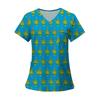Women's Fashion Printed Short Sleeve V Neck Pattern Tops Pocket Working T-shirts