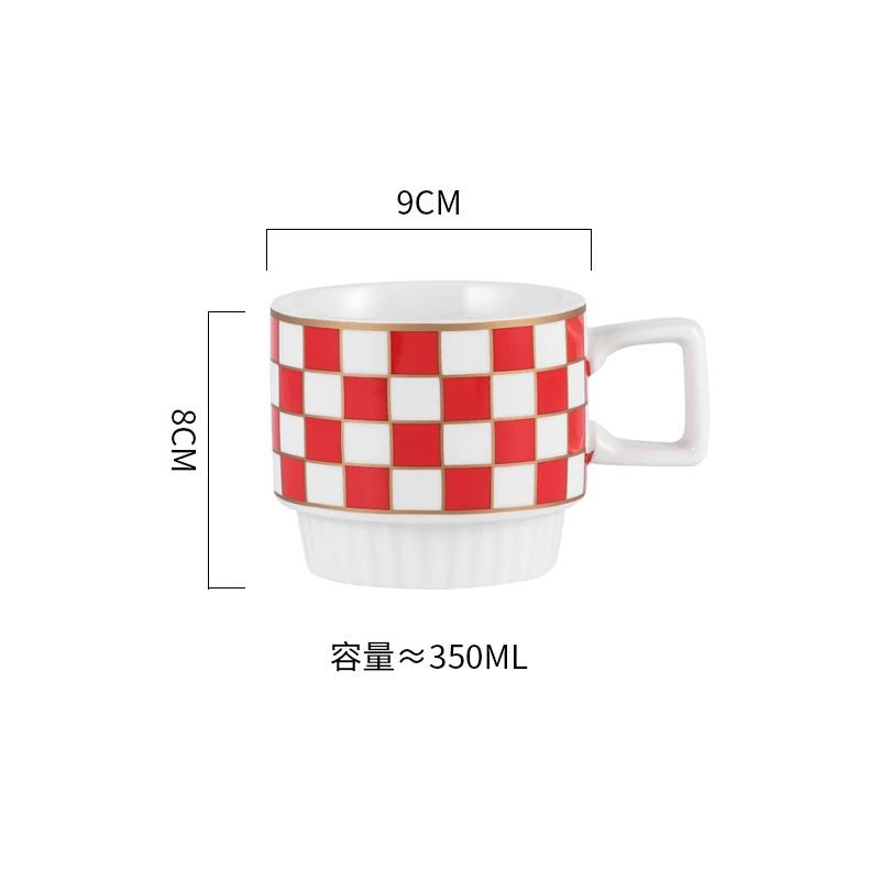 Retro Geometric Plaid Ceramic Coffee Mug Ceramic Cup Home Creative Personality Couple Coffee Mug Desktop Decorative Tableware