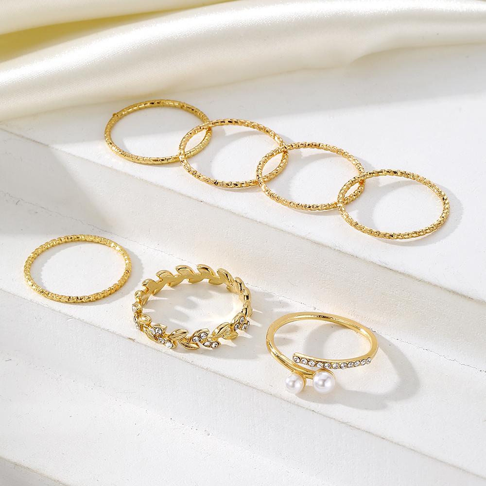 2023 Anello Moda Foglia Goccia Spirale Perla Set da 21 Pezzi Anello Intrecciato Foglia Oro Set da 11 Pezzi Gioielli Ragazze Studentesse Lusso Festa Elegante Glamour Sexy