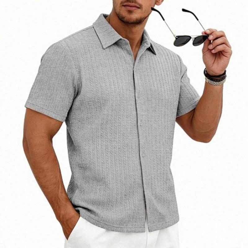 Mens European American Summer Jacquard Turn Down Collar Polo Shirt Business Casual