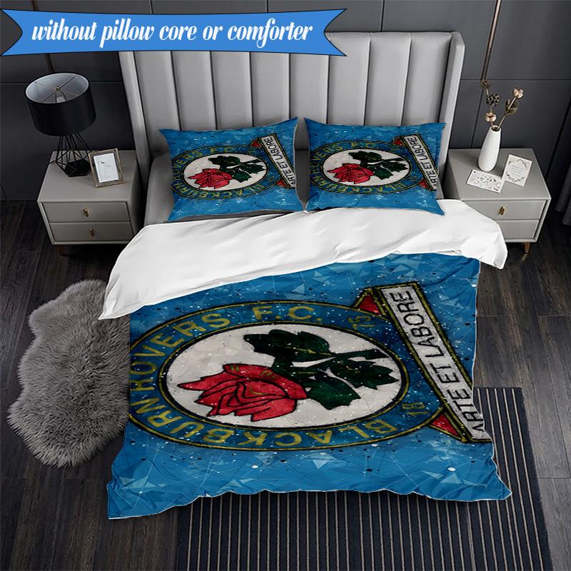 3PCS Blackburn Rovers Crest Football Club Soft Bedding Set,Including 1pc Duvet Cover And 2pcs Pillowcases Perfect for Bedroom, Dormitory, Fan Gift