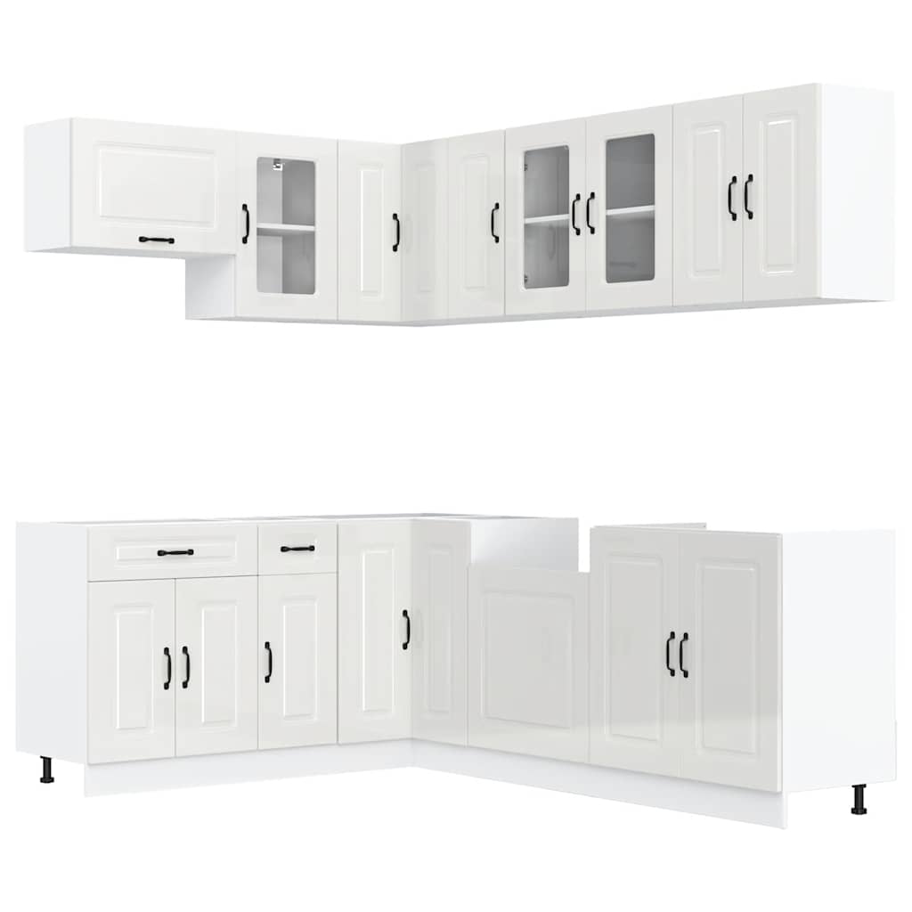 11 Piece Kitchen Cabinet Set Kalmar High Gloss White Wood Based Panel
