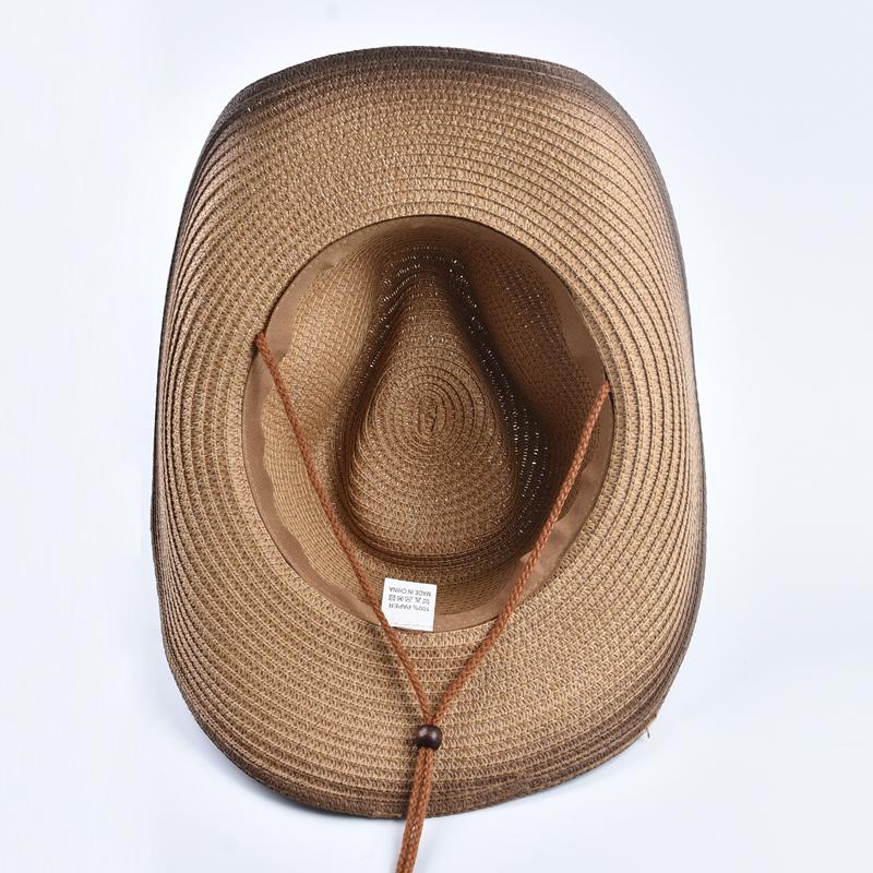Panama Jazz Strohhut für Damen Herren Sommer Western Stil Strand Cowboyhut Faltbar Winddicht Seil UV Sonnenschutzhut