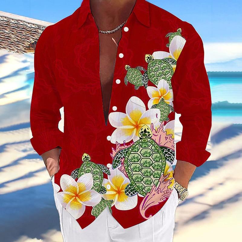 Tropical Turtle Print Long Sleeve Shirt, Perfect for Beach Days