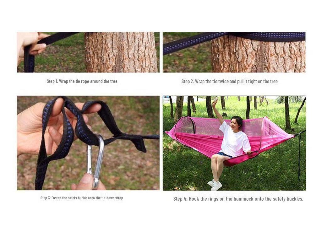 Automatic Quick-Open Mosquito-Proof Hammock with Parachute Cloth for Outdoor Camping (Single/Double)