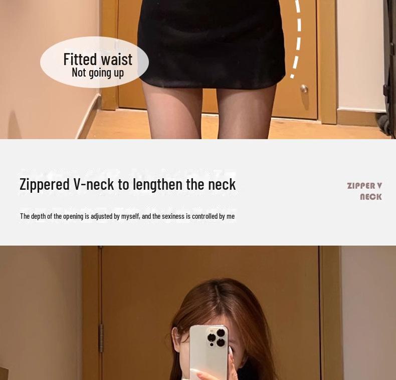 2025 New Women's Black Knitted Long-Sleeve Dress – Trendy, Slim-Fit Short Skirt for Spring & Autumn