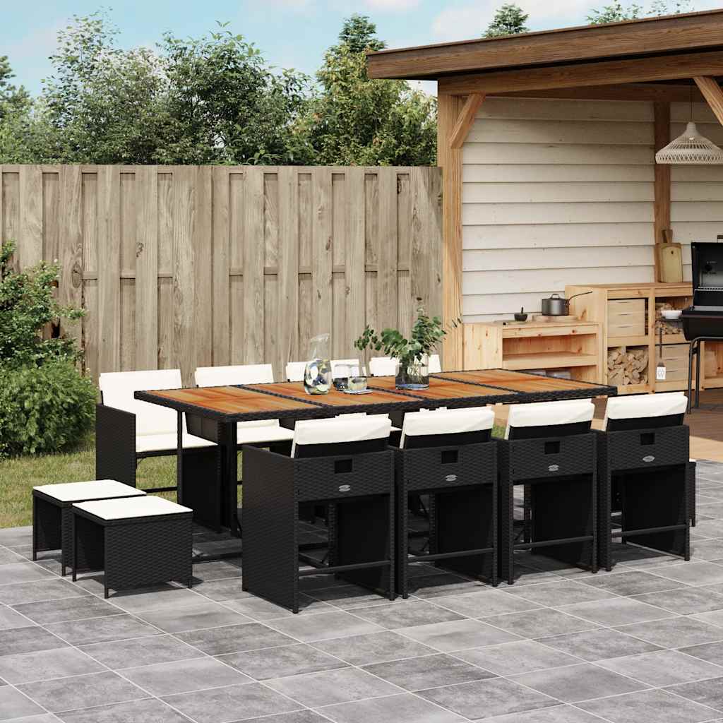 Vidaxl 13-Cz. Garden Furniture Set, Cushions, Black, Rattan PE