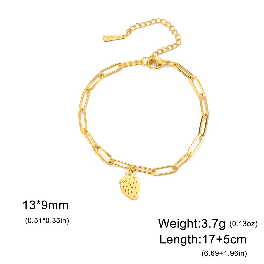 Teamer Cute Strawberry Charm Bracelet Stainless Steel Jewelry for Women Girls Snake Chain Multiple Chains 2026 Trend Couple Gift