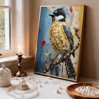 Set Pittura con Perle Fai da Te Modello L'Uccellino Decorazione per la Casa Diamanti Adesivi Fatti a Mano Tela Creativa Pittura Artistica con Perle Artigianato Regalo Perfetto