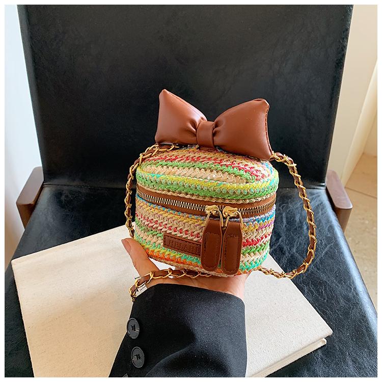 

Цветные мини-сумки через плечо из соломенной коробки с полосатыми цепочками, повседневные летние сумки для отдыха через плечо для женщин, модное чувство роскоши