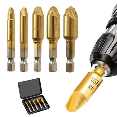 Extracteur de Vis 5pcs Tête Simple Plaqué Titane Acier Rapide Outil d'Extraction de Fil Cassé à Denture Coulissante Manche Hexagonal Extracteur de Vis