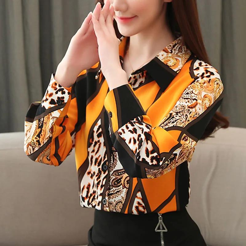 2025 Fashion Office Lady Printed Shirts Spliced Leopard Long Sleeve Chiffon Shirts Women Tops Leopard Button Blouse Women Clothing 8092 50