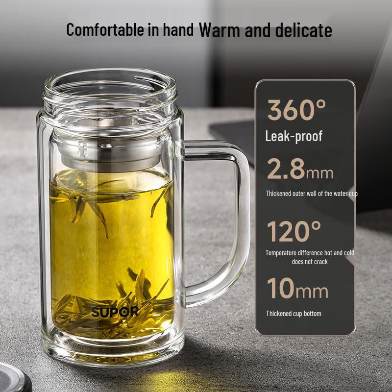 SUPOR Double-Layer Borosilicate Glass Tea Mug with Handle