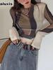 Frühherbst Kurzarm Sonnenschutz Basis-T-Shirt Bunt Batik Temperamentvoll Elegant Rundhals Schlankes Netz Damen Top
