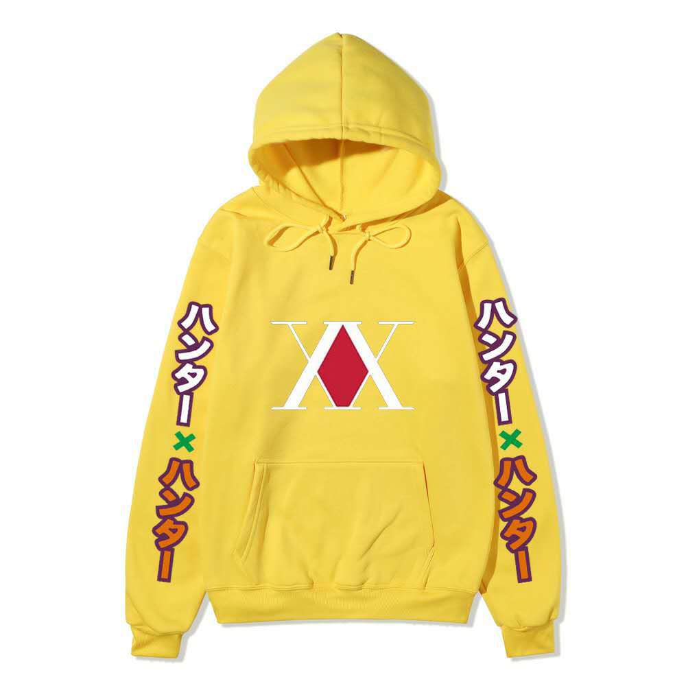 Hunter X Hunter XX Logo Hoodie Color Japanese Vertical Sleeve Print Black Anime Pullover Sweatshirt