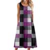 Women's fashion casual sleeveless button plaid print dress with pocket