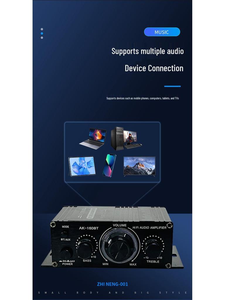 12V Bluetooth 5.0 Stereo Amplifier for Car, Computer, or Desktop: 2-Channel Background Music Power