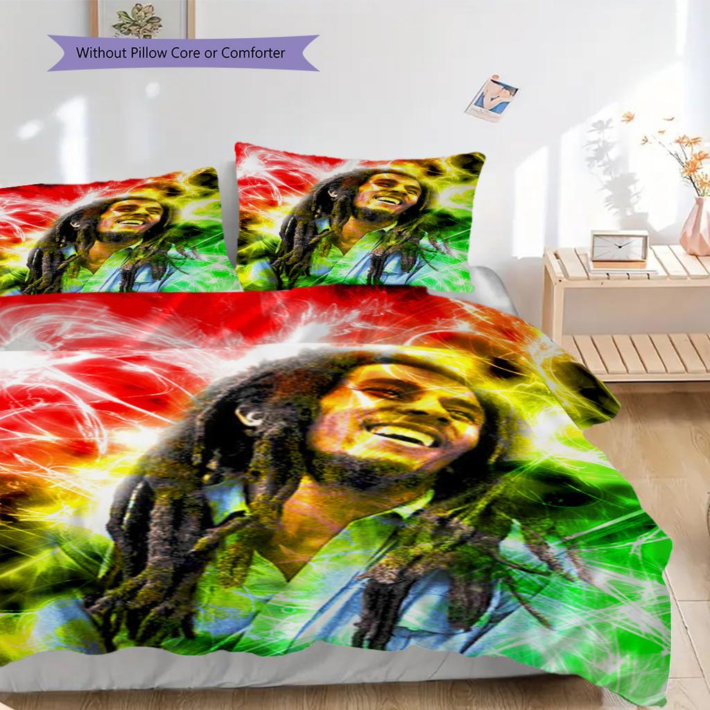 Bob Marley Lebendiges Kunst-Set Dreiteiliges Set 1 Bettbezug 2 Kissenbezüge Ohne Füllung Bettwäsche-Set Bettbezug und Kissenbezug