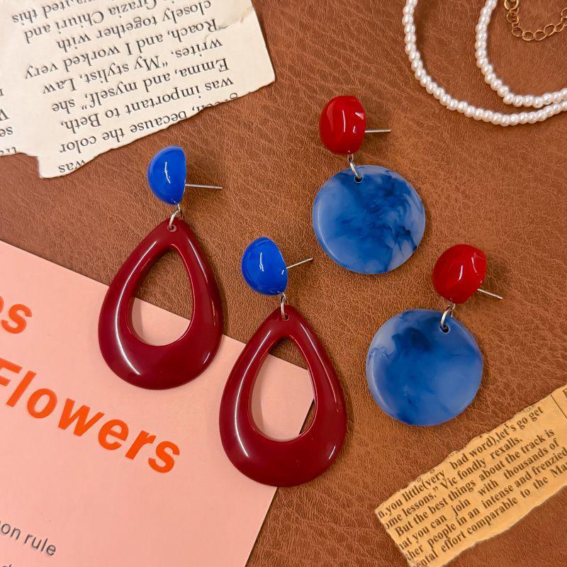 Retro Hong Kong Red Color Block Exaggerated Luxury Dangle Earrings - 2025 Vacation Style