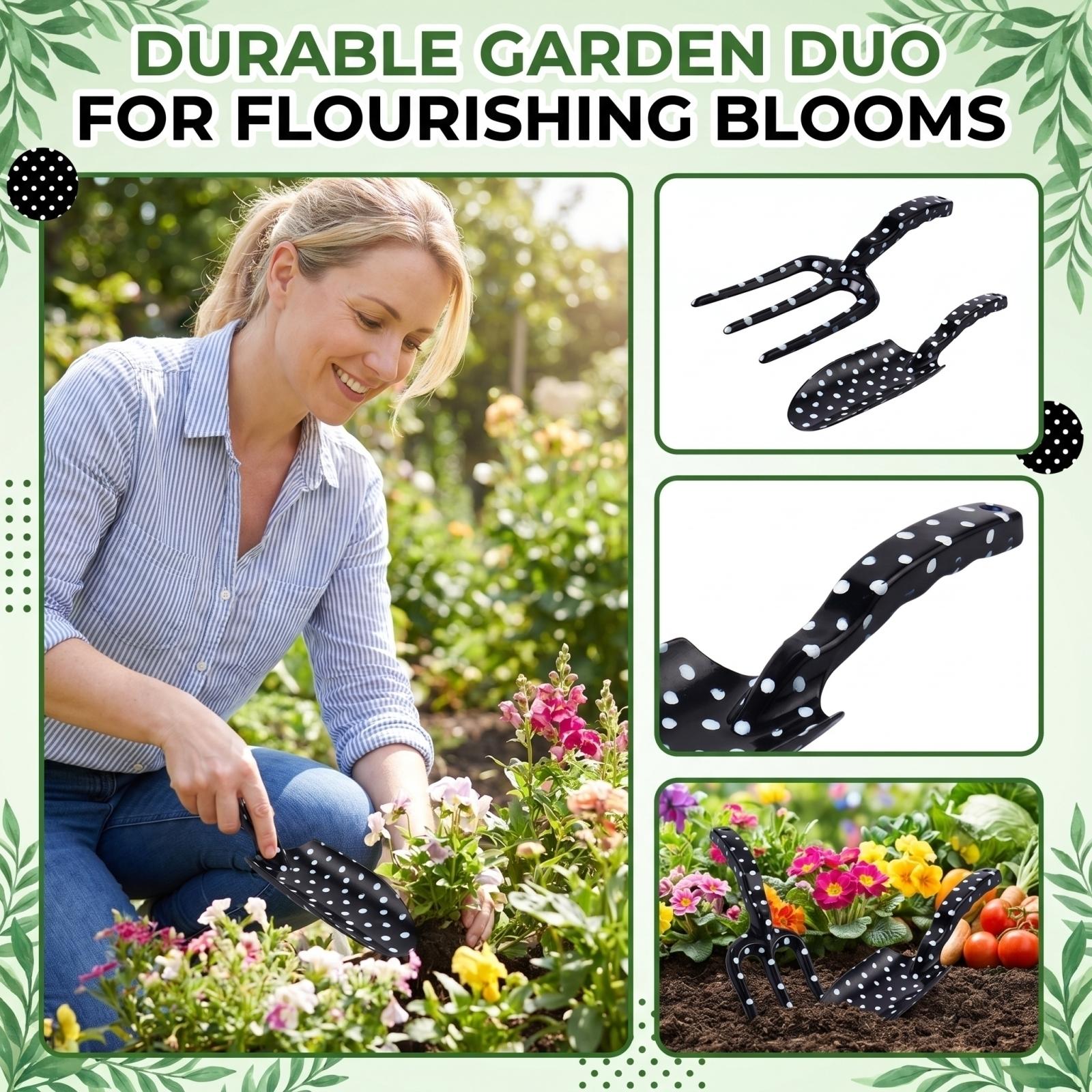 

Durable Garden Tool Set Two Piece Hand Trowel and Hand Fork for Planting and Gardening Tasks with Ergonomic Handles One Size чёрный