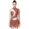 Damen Funkelndes Strass-Trikotkleid Durchsichtiges Netz Langarm Rollkragen Farbblockierung Asymmetrischer Saum für Eiskunstlauf Lateinische Performance