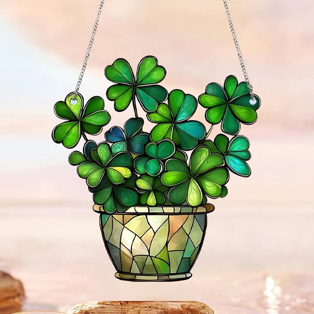 Stained Glass Window Hanging,Green Clovers Sun Catchers Colorful Window Panel Bless Suncatchers Decors Home Decors