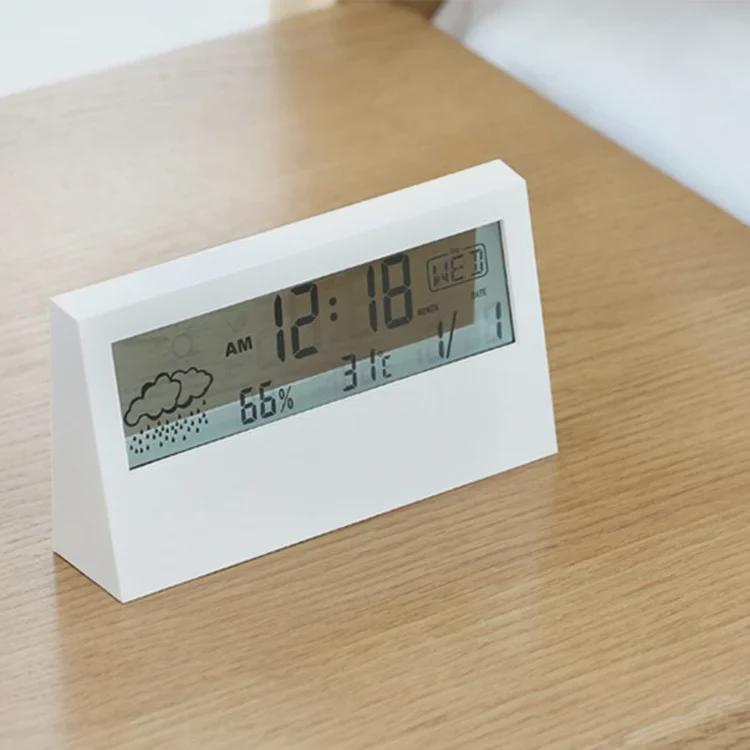 Nordic Transparent Silent Alarm Clock with Weather & Temperature Display for Bedroom