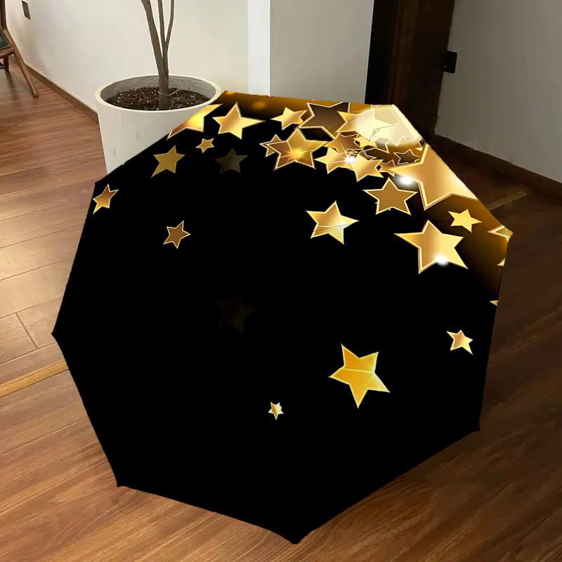 1PC gold stars Umbrella-8-Rib Reinforced, Automatic Open, Lightweight & Durable, Cute Fashion Accessory for Outdoor-K1247