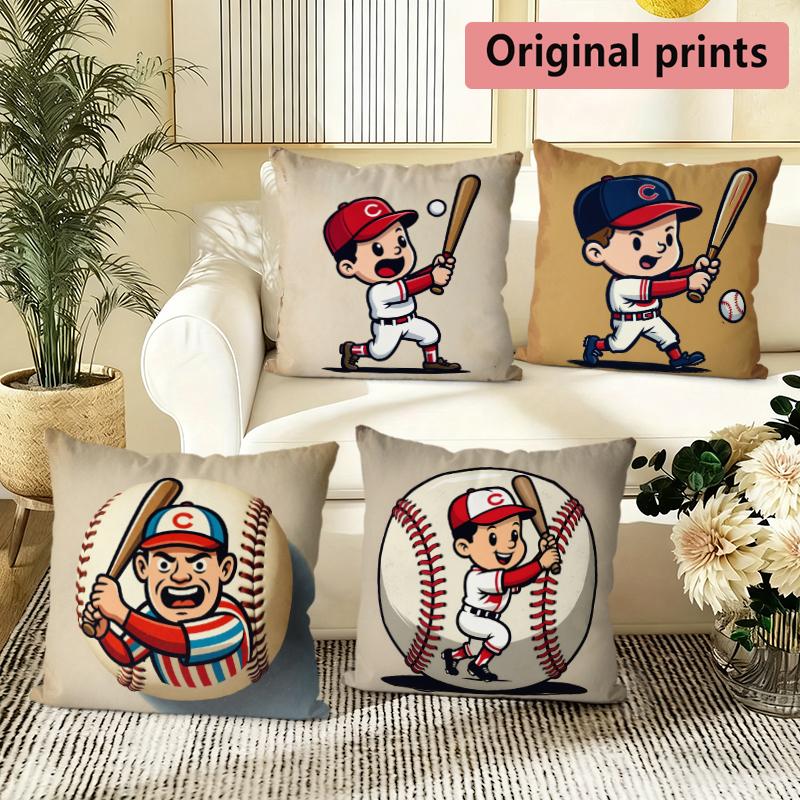 Vintage Cartoon Baseball Player Throw Pillow Covers Pattern Cushion Cover Suitable for Sofa Bedroom Car Pillow Cover