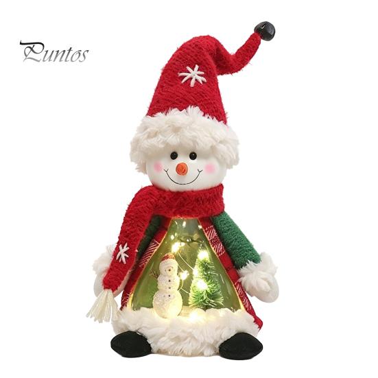 Plush Santa Claus Figurines Lighted Christmas Doll Decoration, Cute Claus/Snowman/Reindeer Figurine with Table Decorations Warm LED Light for Tabletop
