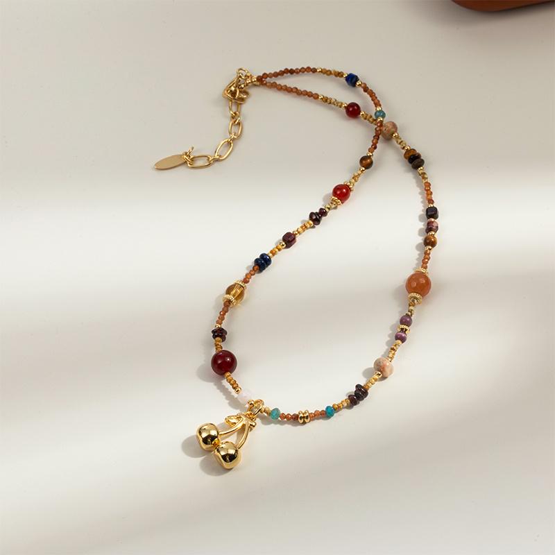 

Элегантное красочное ожерелье из натурального камня «Вишня» с бусинами для женщин – Высококлассная легкая роскошь, цепочка для ключицы