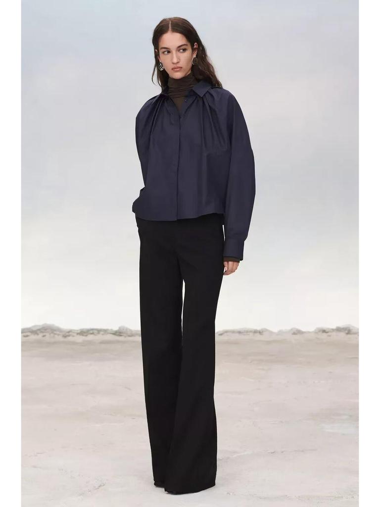 2024 Autumn/Winter Women's European & American Style Long Sleeve Poplin Loose Casual Top
