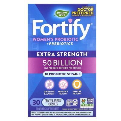 Nature's Way, Fortify Women's Probiotic + Prebiotic, Extra Strength, 50 Billion, 30 Delayed-Release Capsules