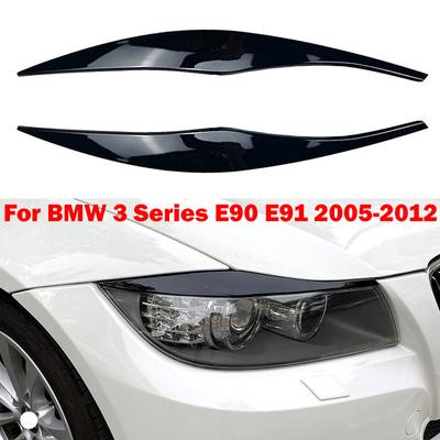 2pcs Glossy Black Headlight Eyebrow Cover for BMW 3 Series E90 E91 Sedan Touring 2005-2012