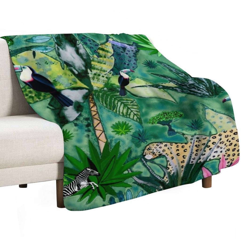 Jungle Green Throw Blanket Anti Shedding Soft Fuzzy Blanket for Home