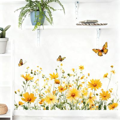 Removable Self Adhesive Floral Butterfly Wall Stickers for Home Decor Bedroom Living Room Background Wall