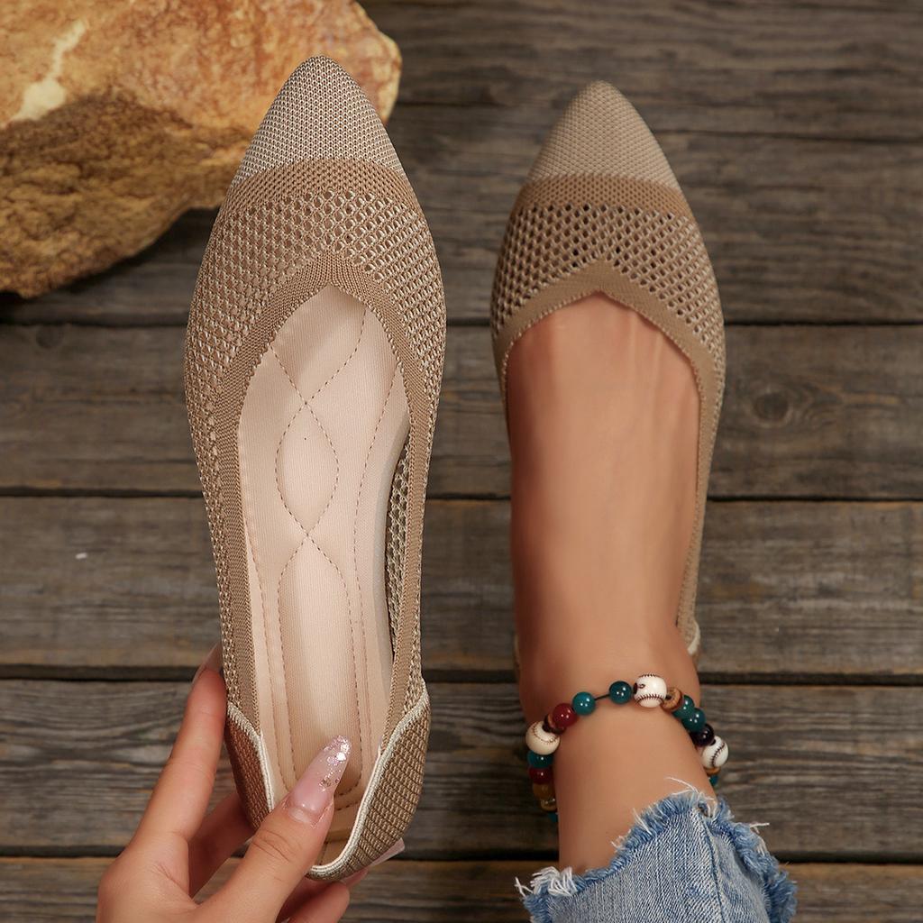 Princess shoes 2025 new single shoes women's color matching hollow knitted flats flying knitted soft sole large size women's shoes 43