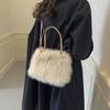 Ultra-Soft faux fur Winter Warm Handbag with Detachable Strap Solid Color Versatile Handbag for Everyday Use, Purse