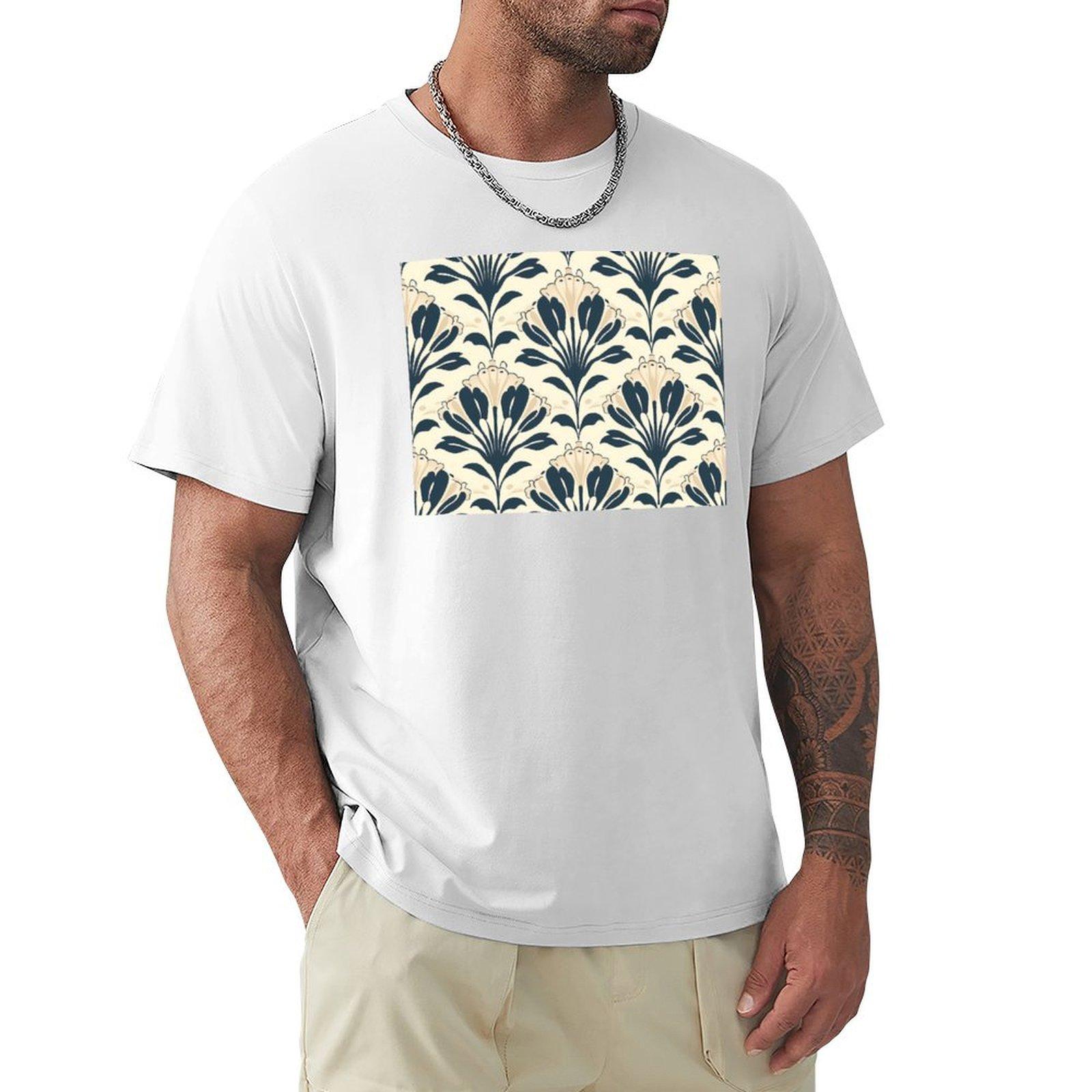 Beige And Black Floral Artdeco Pattern Tshirt Festival Party Tee Top S