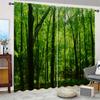 2PC Home Green Forest Curtains With Landscape Background And Pole Pocket Curtains, Kitchen, Coffee Shop, Living Room