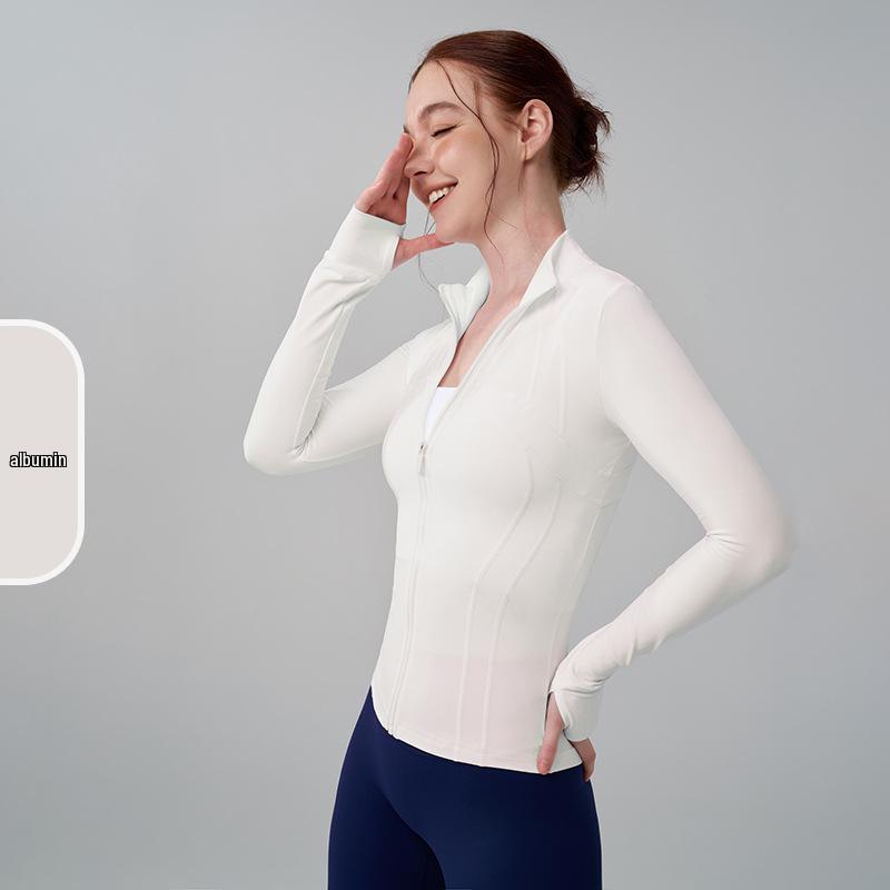 Women's High Neck Spliced Slimming Yoga Jacket with Thumb Holes - Autumn/Winter Thickened Running & Fitness Top