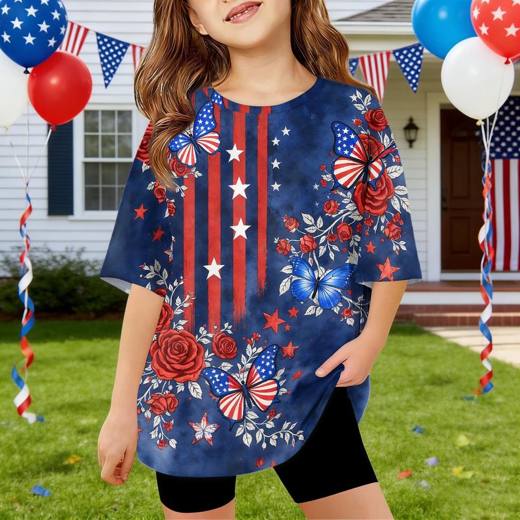 Kids Independence Day Print Round Neck Short Sleeve Casual T-shirt