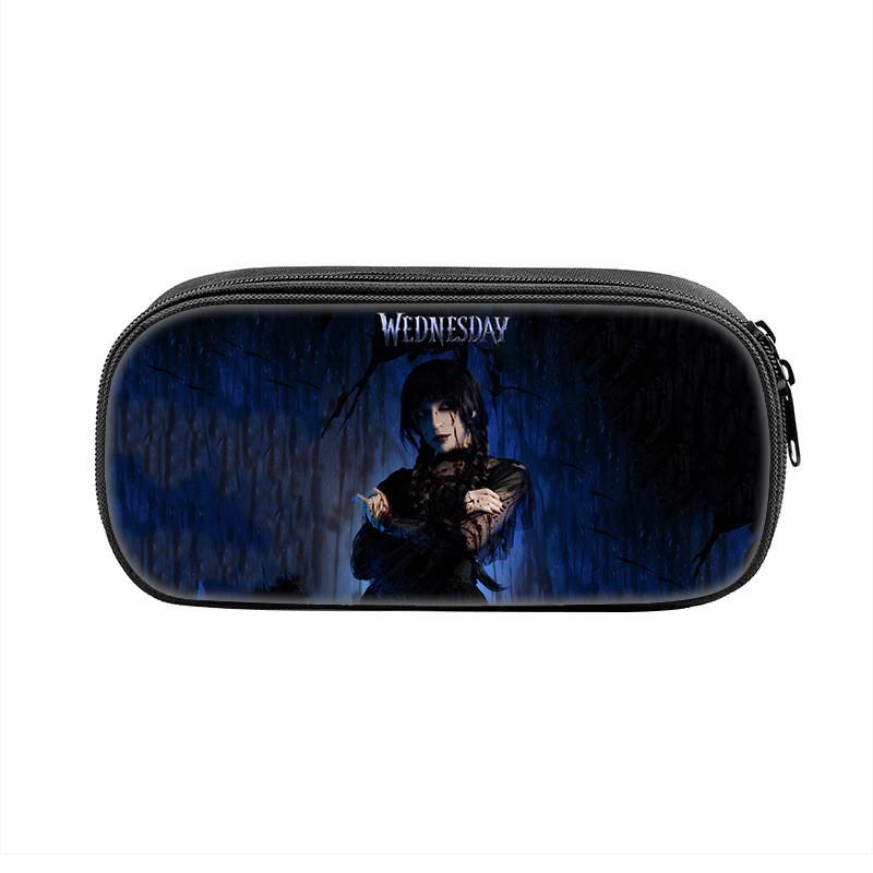 Wednesday Addams Pencil Case Oxford Material With Circular Design For Students And Collectors