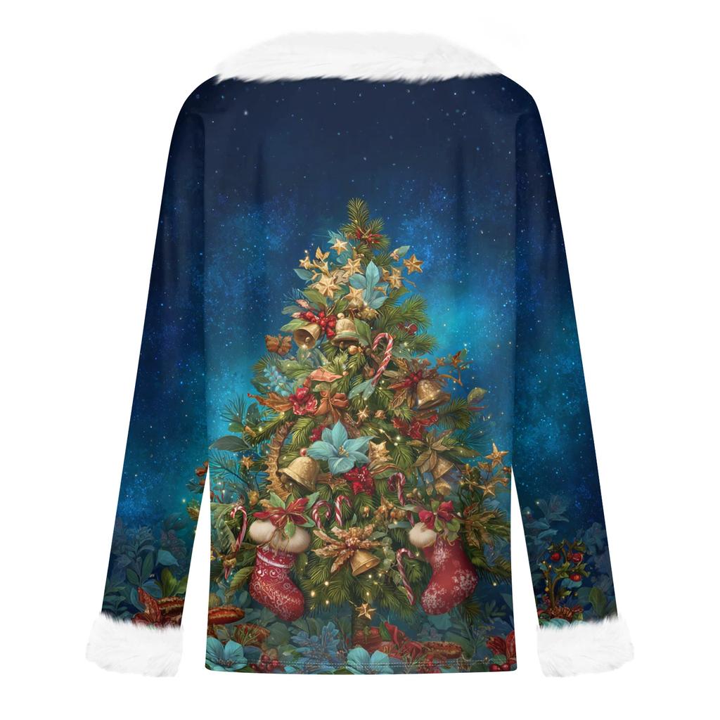 Dámské tričko Tričko Vánoční tričko s dlouhým rukávem Party Vánoční potisk Fleece s límcem s výstřihem do V