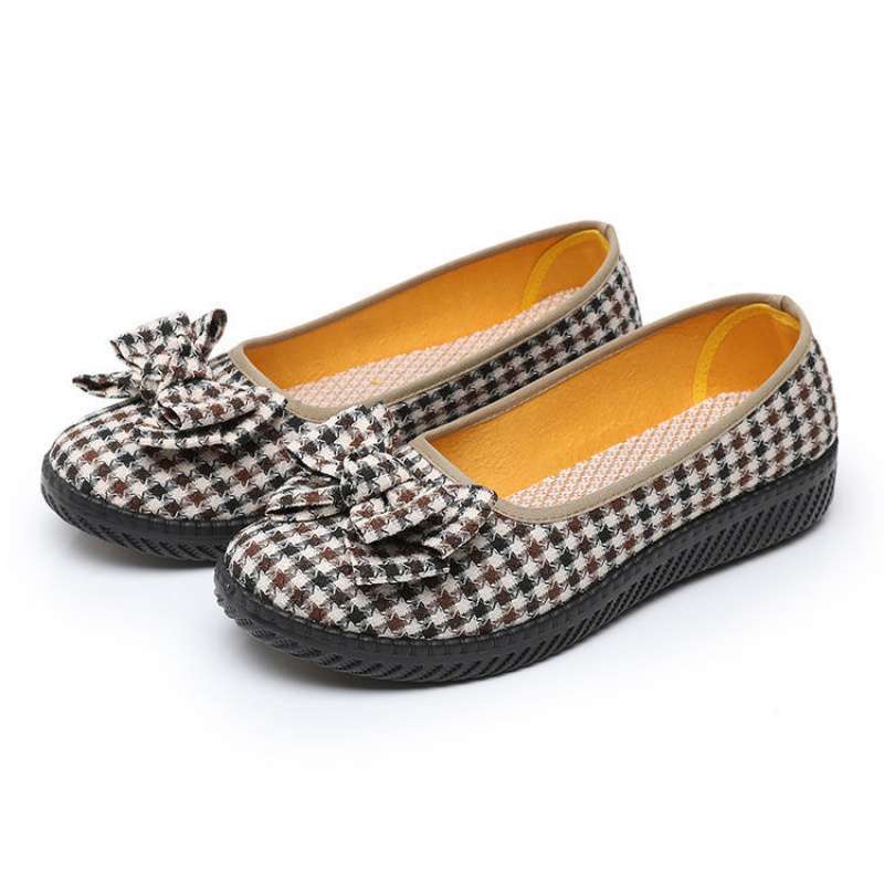 24 spring new old north cloth shoes women's solid color plaid beef tendon sole shallow mouth flat sole single shoes casual and comfortable maternity