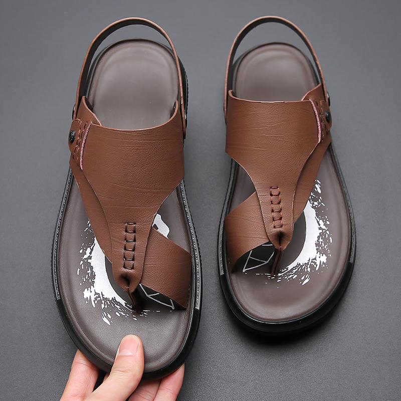 Fashion New Leather Flip-flops for Men Vintage Summer Wear Men Muller Slippers Fashion Casual Beach Sandals Dual-Purpose Male Half Drag