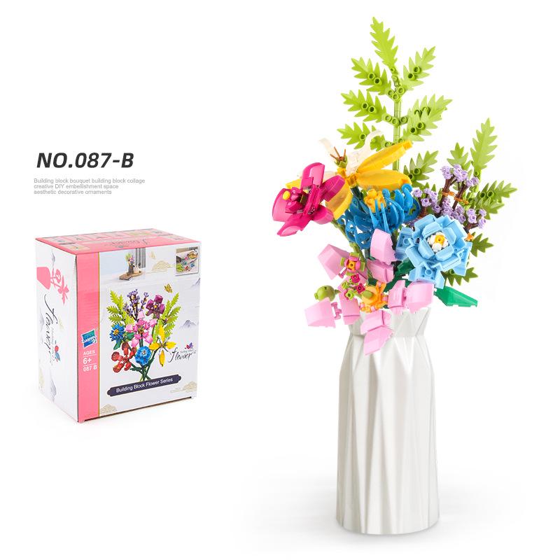 Kids' Educational Interlocking Building Blocks - Flower Potted Plant (Rose & Epiphyllum) Compatible with Top Building Block Models